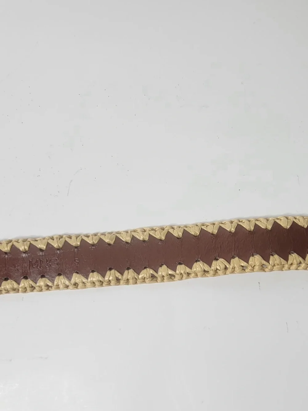 Mango handwoven edge brown leather belt whit gold buckle size S